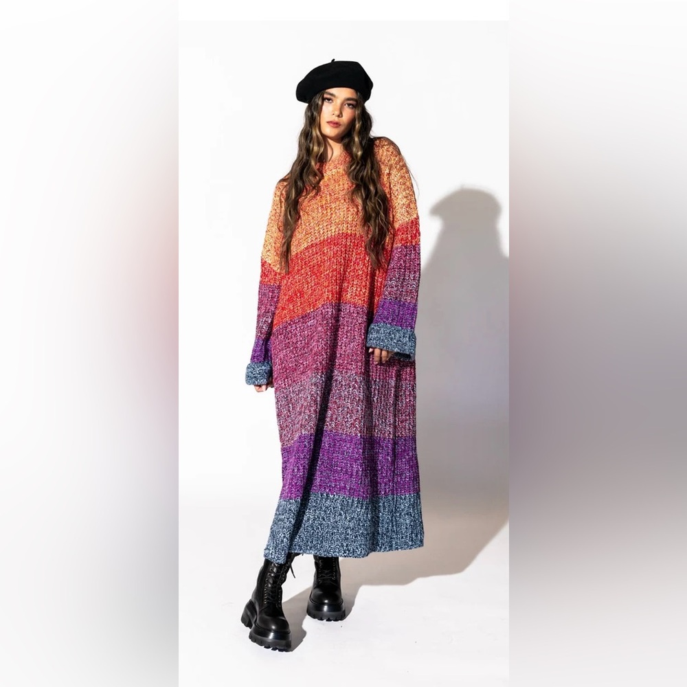 Dressed in LALA Feels Like Home Oversized Sweater Dress in Sunset Size S/M